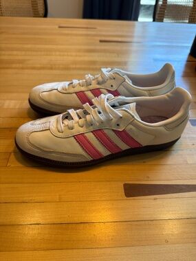 Adidas Samba
 White Sneakers with Pink Stripes